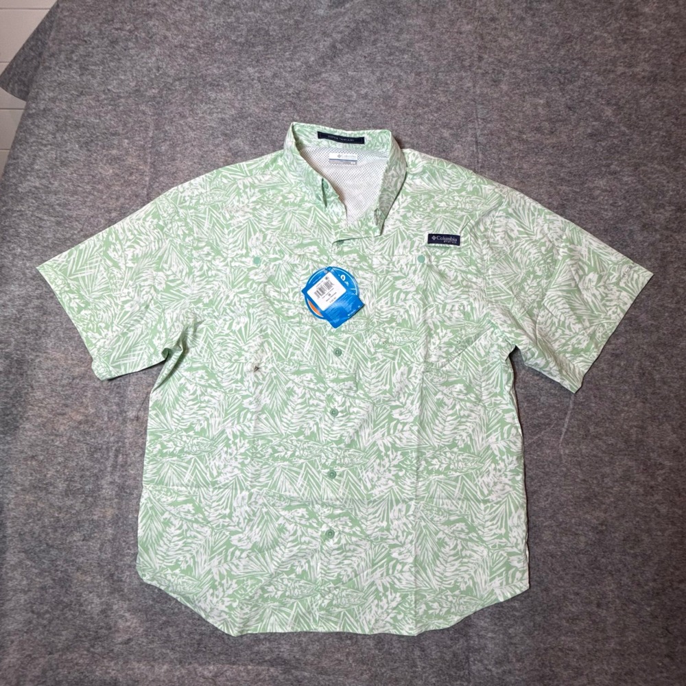 Columbia Super Tamiami Mens M Green Tropical PFG Fishing Shirt Short Sleeve NWT